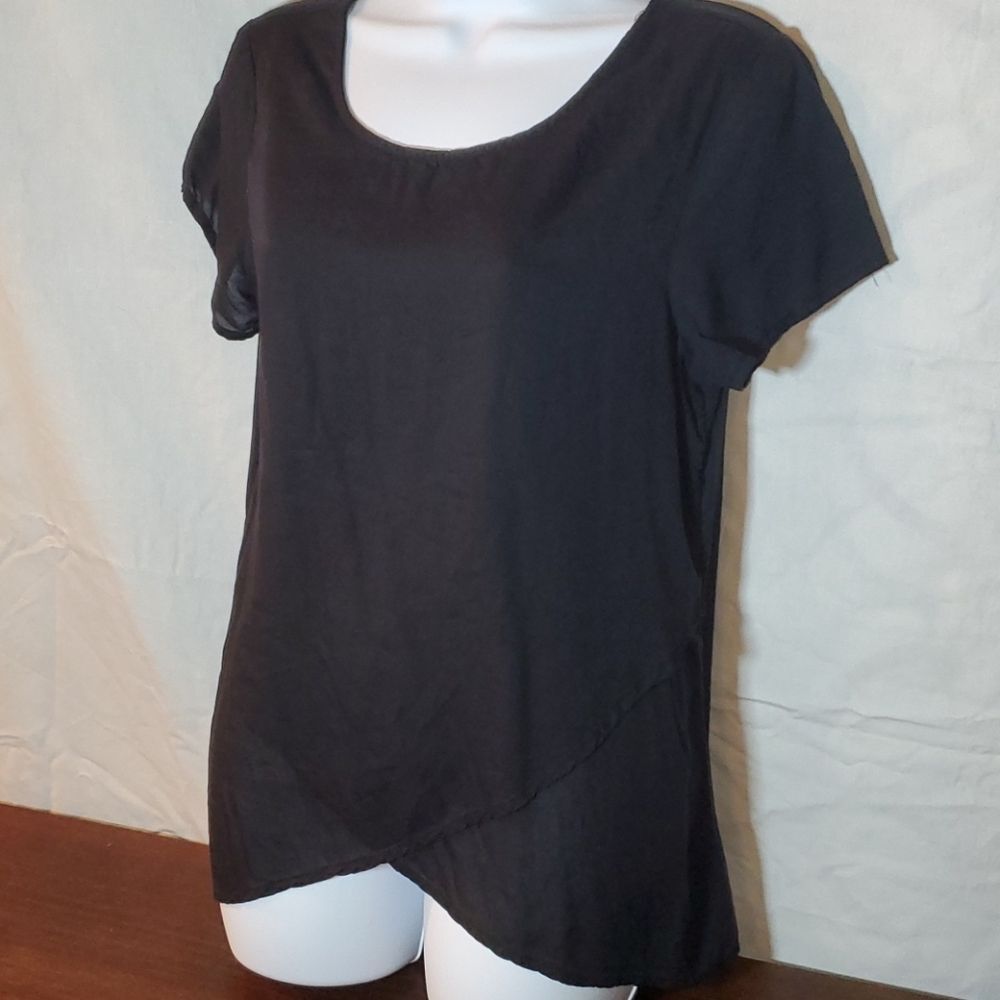 GAP Black Viscose Wrap Front Short Sleeve Blouse Top - Women's Small - Picture 6 of 14